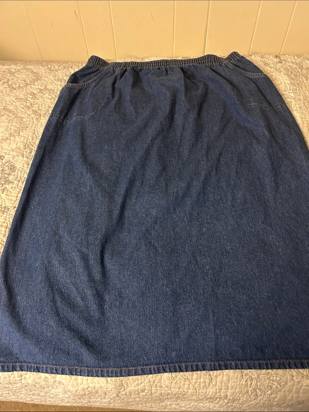 Blair Dark Blue Denim Midi Skirt with Elastic Waist size 2xl